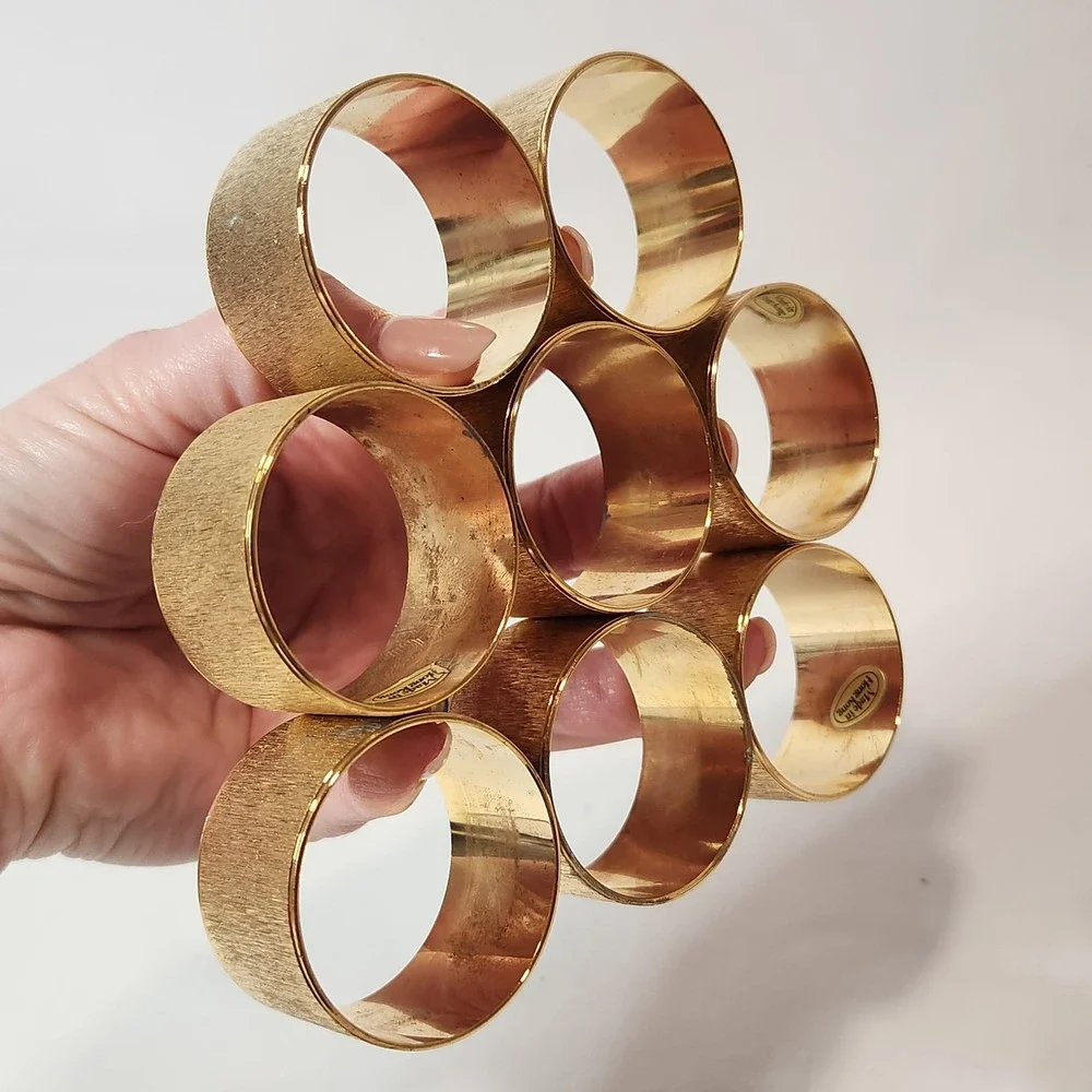 Vintage‎ Gold Tone Brushed Texture Napkin Rings Set of 8 MCM Made in Hong Kong